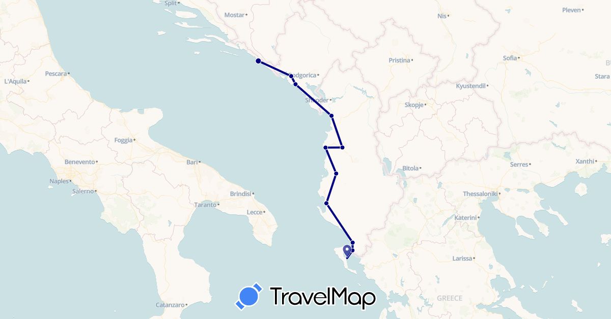 TravelMap itinerary: driving in Albania, Greece, Croatia, Montenegro (Europe)